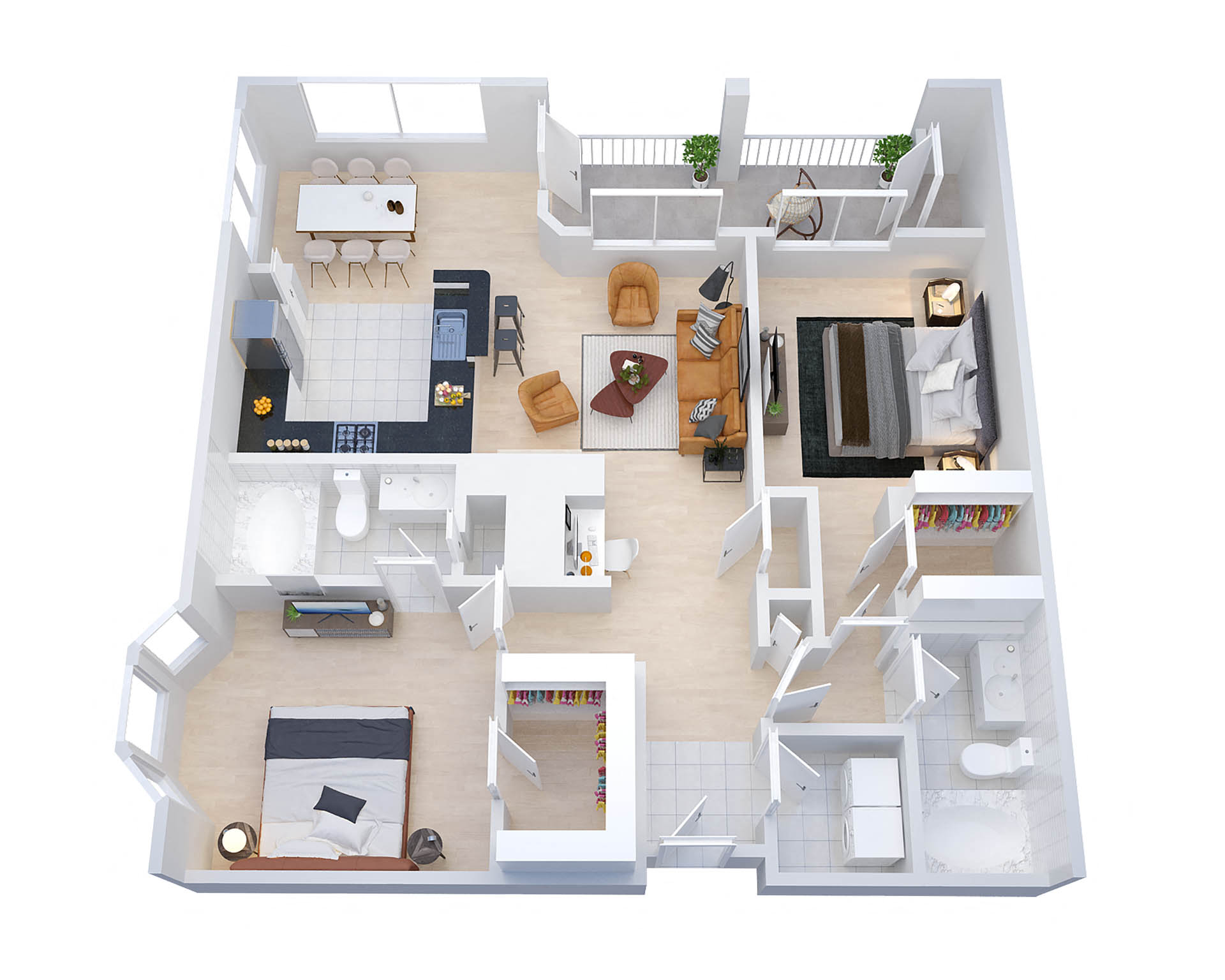 Floor plan for 2 beds, 2 baths, 1181 sqft